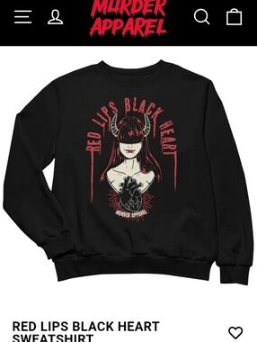 Murder Apparel Red Lips Black Heart Graphic Sweatshirt